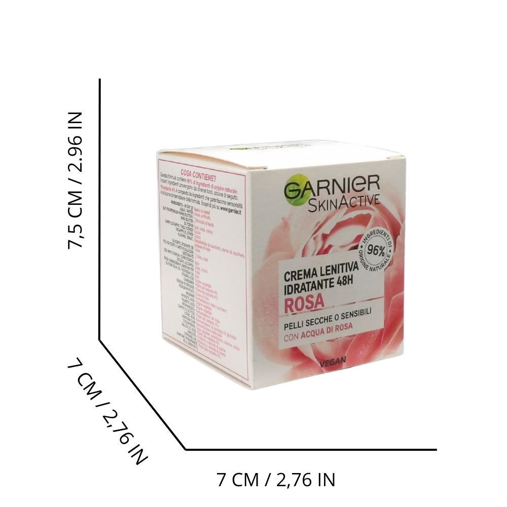 GARNIER Crema Lenitiva Idratante 48h ROSA, Con Acqua Di Rosa. Per Pelli Secche e Sensibili, Con Il 96% Di Ingredienti Di Origine Naturale 50ml