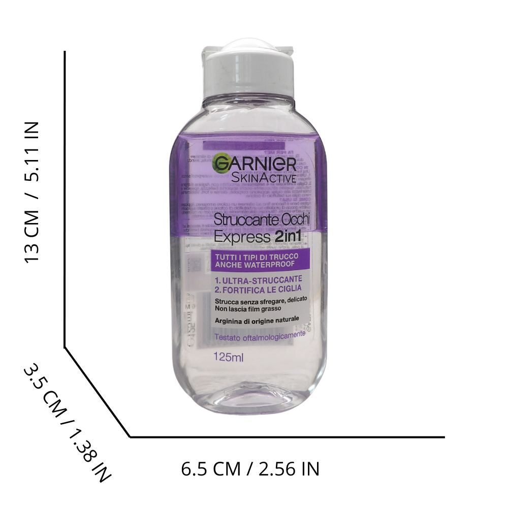 GARNIER Struccante Occhi Express 2in1 per Tutti i Tipi di Trucco Anche Waterproof, 125 ml