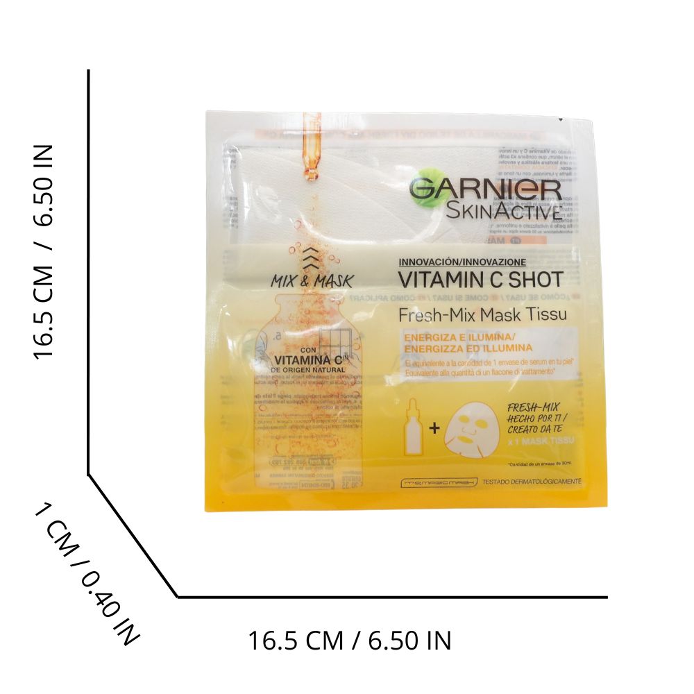 GARNIER Skinactive Maschera in Tessuto Fresh Mix Arricchita con Vitamina C, Pelle Illuminata ed Energizzata