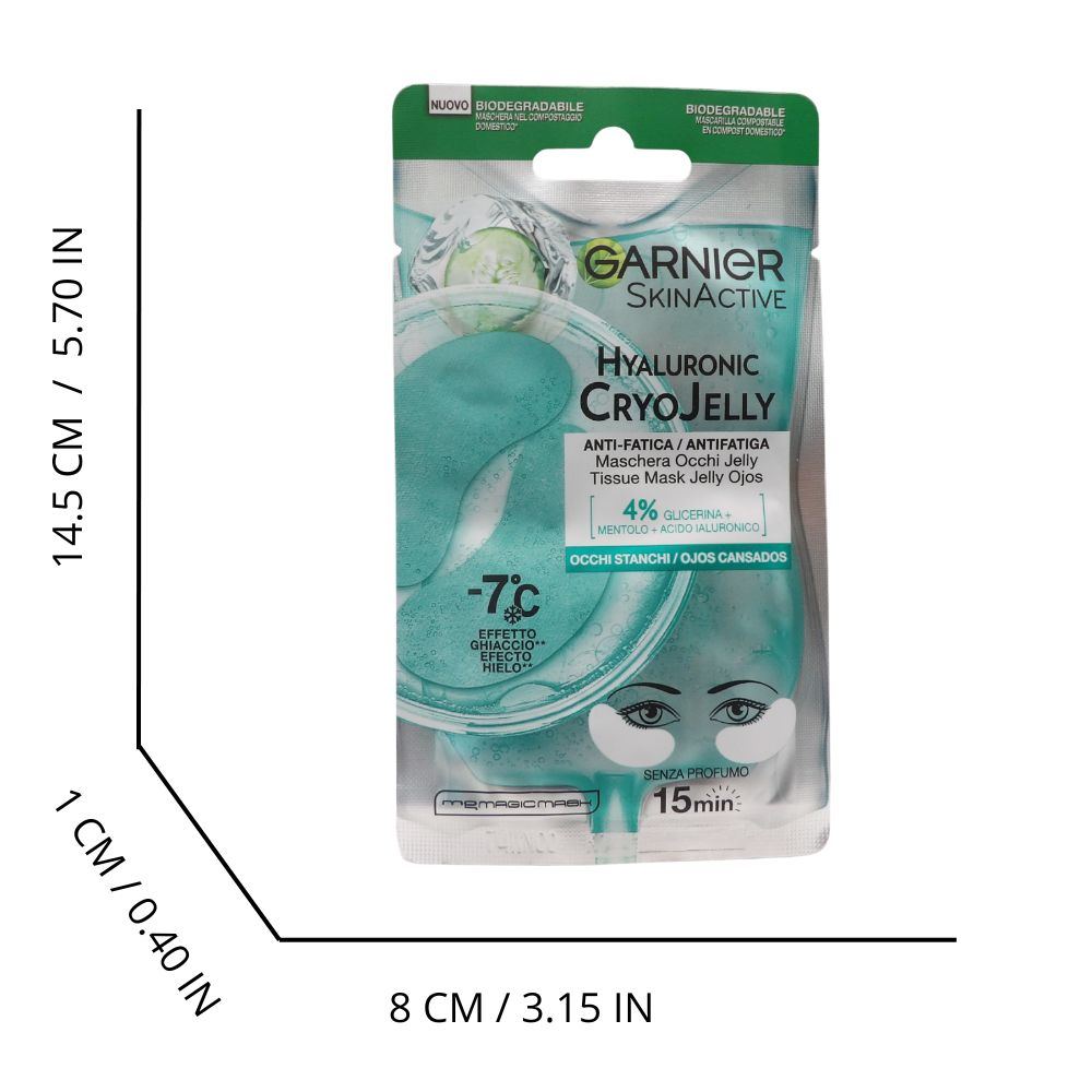 GARNIER SkinActive Maschera Occhi Hyaluronic Cryo Jelly, Anti-Fatica con Acido Ialuronico, Mentolo e Glicerina, Formula Effetto Ghiaccio, 5 g