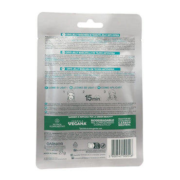 GARNIER Maschera In Tessuto Viso, HYALURONIC CRYO JELLY, Anti-Fatica, Per Pelli Stanche. -7°C Effetto Ghiaccio, 4% Glicerina + Mentolo + Acido Ialuronico 27g
