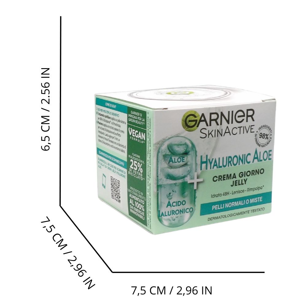 GARNIER Crema Gel Giorno, Per Pelli Normali, Azione Lenitiva, Arricchita con Acido Ialuronico, Aloe Vera e Glicerina, Pelle Idratata fino a 48h, Hyaluronic Aloe, 50 ml