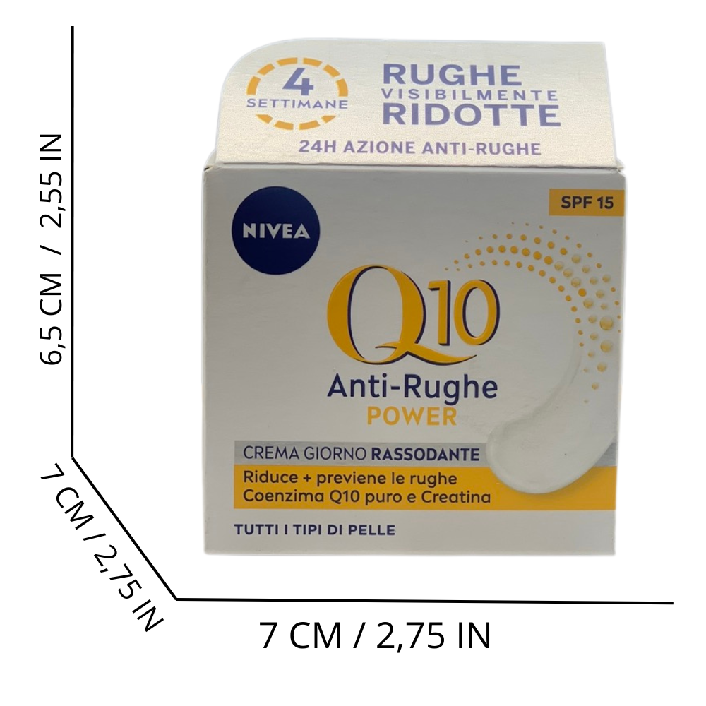 NIVEA Q10 POWER Crema Giorno Anti-Rughe Rassodante SPF15 50 ml, Crema Viso anti-età per 24 ore di idratazione, Crema antirughe arricchita con Creatina e Coenzima Q10