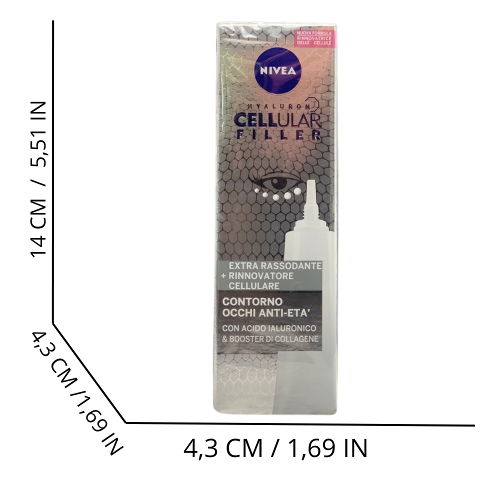 NIVEA CELLULAR EXPERT FILLER Contorno Occhi & Labbra Anti-Età 15ml, Crema contorno occhi e labbra rassodante, Contorno occhi antirughe e filler labbra con Acido Ialuronico e Acido Folico Puro