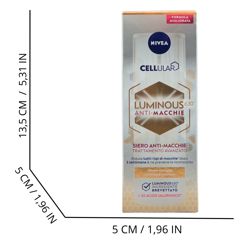 NIVEA Luminous630 Siero Viso Anti-Macchie Trattamento Avanzato 30 ml, Siero antimacchia viso per una pelle luminosa, Siero viso Acido Ialuronico e Thiamidol brevettato per tutti i tipi di macchie
