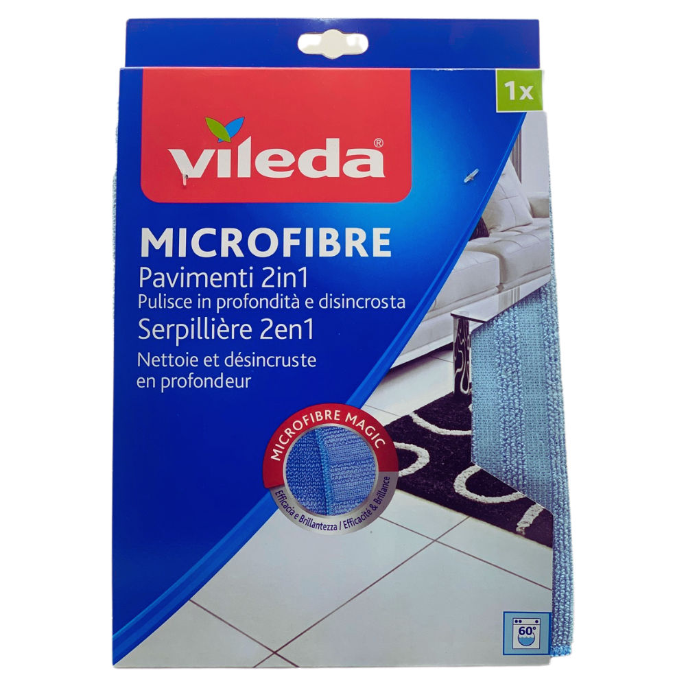 Vileda Panno PAVIMENTI 2In1 MICROFIBRE, Pulisce In Profondità e Disincrosta. Lato Con Rilievi Pulenti Per Rimuovere Lo Sporco Ostinato, Senza Graffiare e Un Lato In Soffice Microfibra Per Pulire Le Superfici, Senza Lasciare Pelucchi. Formato 50x40cm