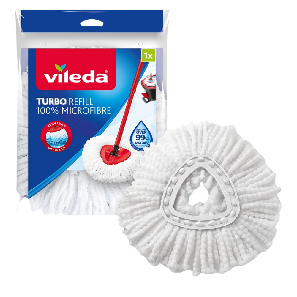 Vileda Mocio TURBO REFILL 100% Microfibre. Rimuove Oltre Il 99% Di Batteri Solo Con Acqua. Per Tutti i Tipi Di Pavimento. Adatto Ai Sistemi Turbo e Turbo Smart