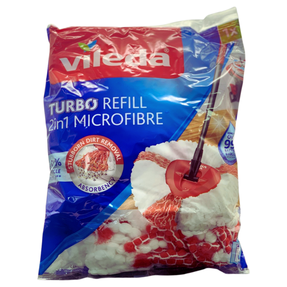 Vileda TURBO REFILL 2In1 MICROFIBRE, Fiocco Ricambio. +20% Raccolta Di Sporco, Per Tutti i Tipi Di Pavimento. Rimuove Oltre Il 99% Di Batteri e Virus Solo Con Acqua. Confezione Da 1pz