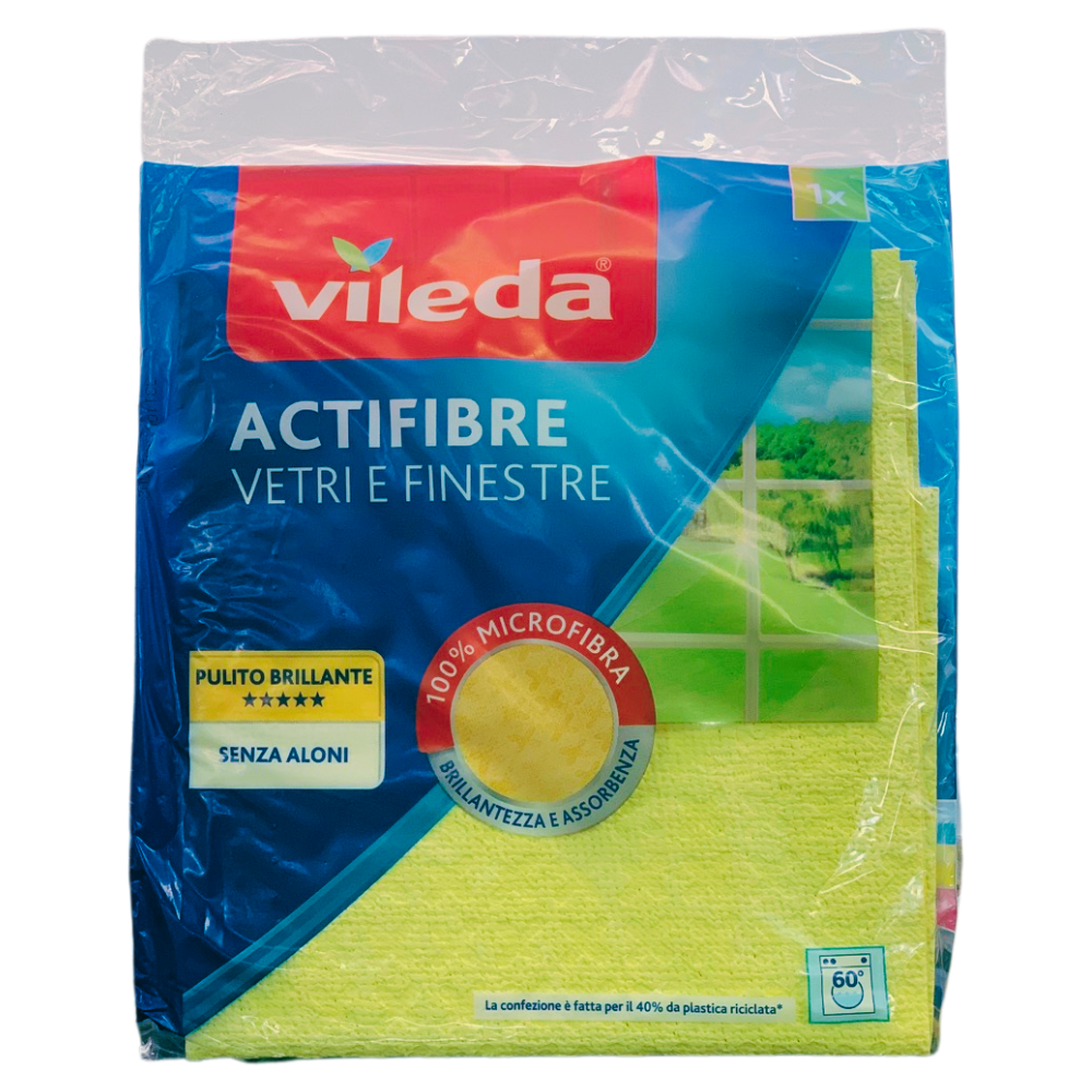 Vileda ACTIFIBRE Panno Per Vetri e Finestre Giallo. Garantisce Prestazioni Pulenti Straordinarie, Rimuovendo Efficacemente Anche Lo Sporco Più Difficile Per Un Pulito Brillante! Formato 32x34,5cm