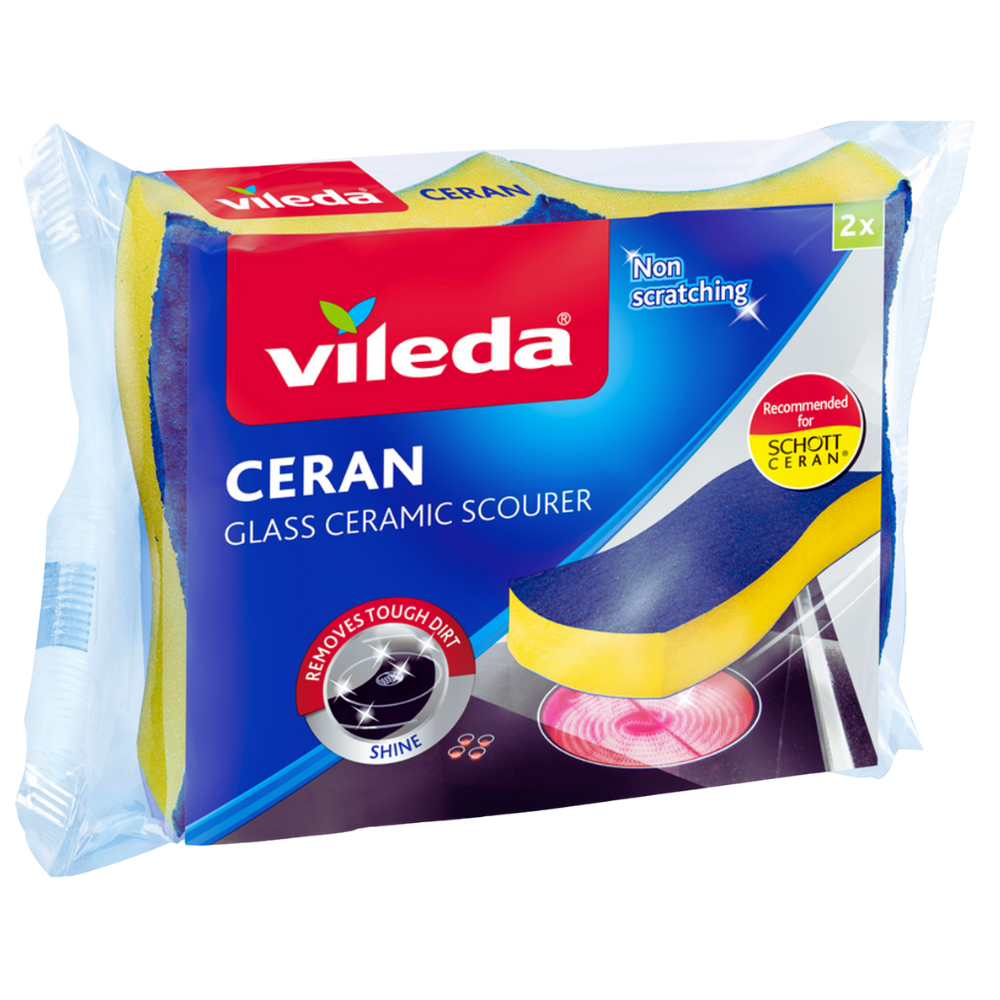 Vileda CERAN Spugna GLASS CERAMIC SCOURER, Adatta Per La Pulizia Di Piani Ad Induzione, Vetroceramica. Struttura 3D, AntiGraffio, Confezione Da 2 pz