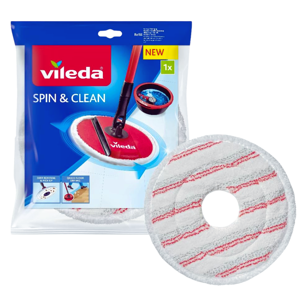 Vileda Ricambio Spinmop SPIN & CLEAN Lavapavimenti. Realizzato In Microfibra, Con Fibre Rosse e Grigie Per La Rimozione Dello Sporco Più Ostinato. Ideale Per Qualsiasi Tipo Di Pavimento