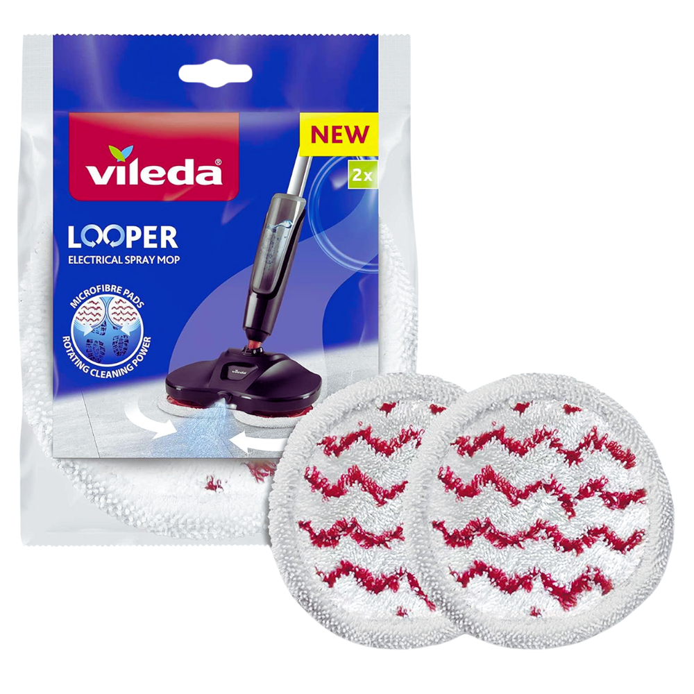 Vileda LOOPER Confezione Da 2 Panni Ricambio Per Sistema Lavapavimenti Elettrico Spray Vileda Looper, 100% Microfibra Bianco/Rosso