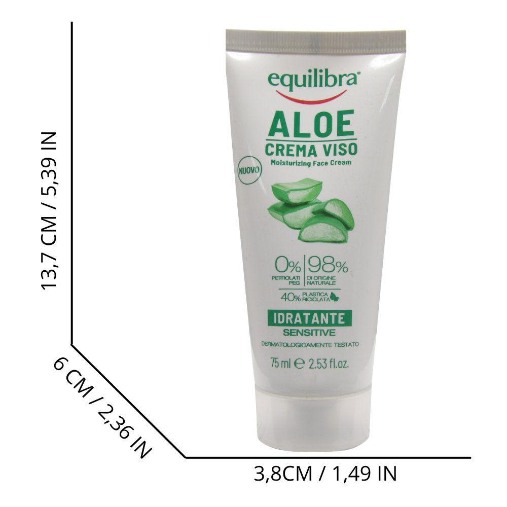 EQUILIBRA Crema Viso Aloe IDRATANTE Sensitive. Priva Di Profumazione Aggiunta, Si Assorbe Rapidamente Senza Ungere 75ml