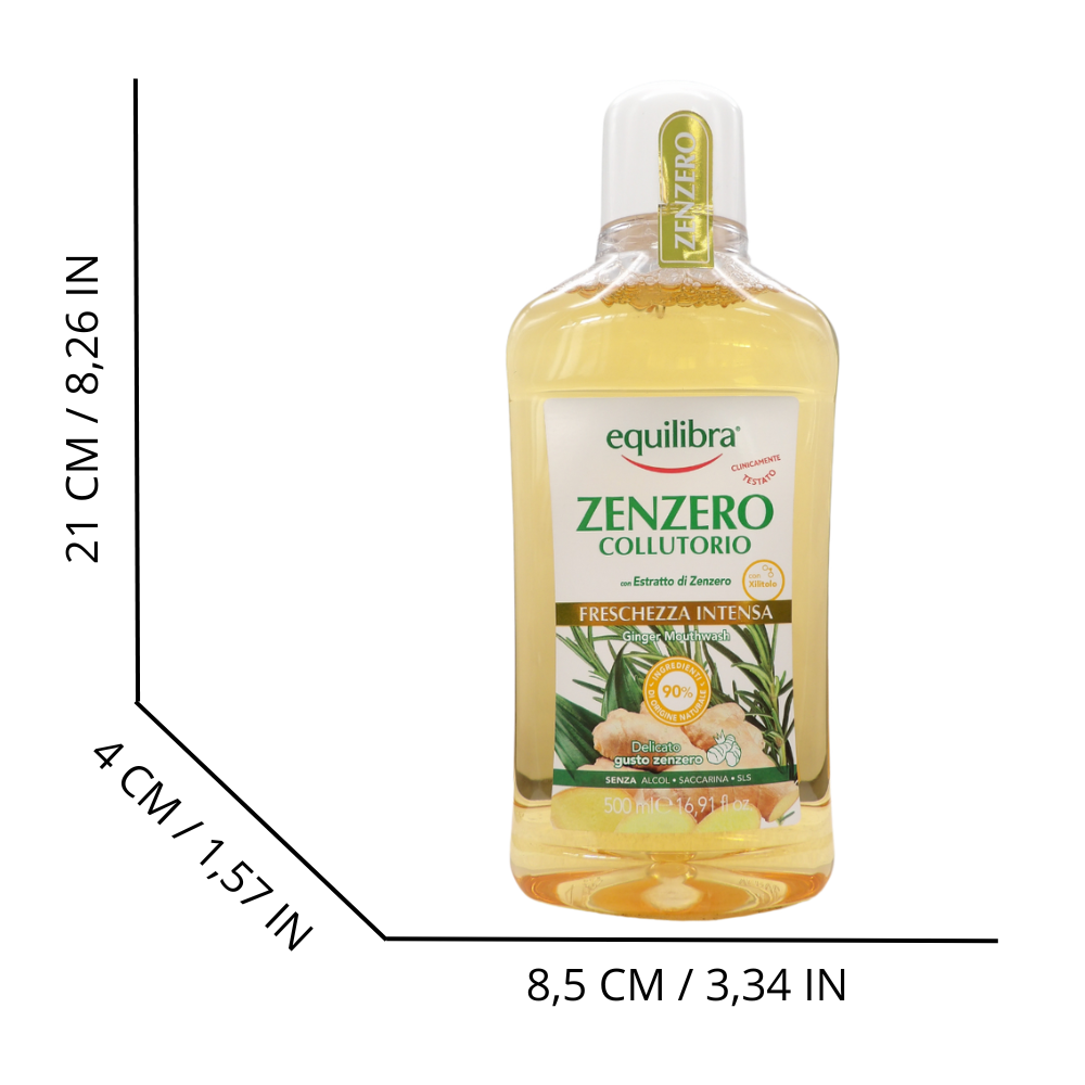 EQUILIBRA Igiene Dentale, Zenzero Collutorio Freschezza Intensa, Collutorio a Base di Estratto di Zenzero, Protegge Da Carie e Tartaro, Assicura un Alito Fresco, Protegge dai Batteri, 500 ml