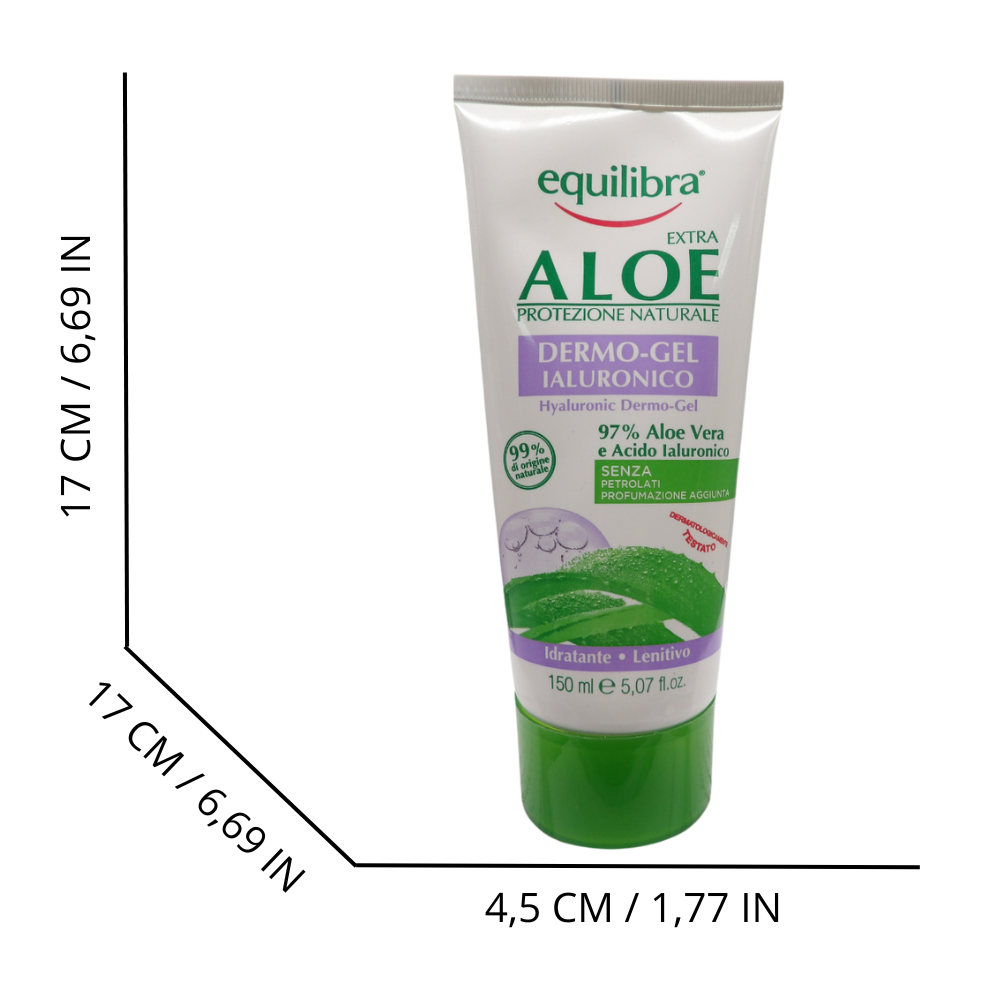 EQUILIBRA Dermo-Gel IALURONICO Idratante e Lenitivo, Con 97% Di Aloe Vera e Acido Ialuronico. Senza Petrolati e Profumazione Aggiunta 150ml