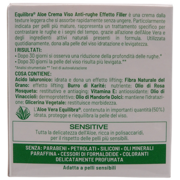 EQUILIBRA, Aloe Ialuronica Crema Viso Anti-Rughe Levigante, con Aloe Vera e Aloe 3+, Acido Ialuronico e Vitamina E, Adatta a Pelli Sensibili, Contrasta i Segni del Tempo, Azione Levigante, 50 ml