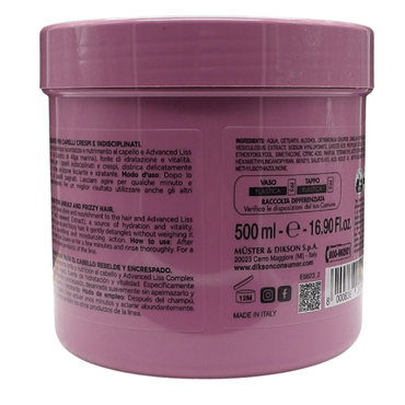 DIKSON Maschera Lisciante Per Capelli Crespi e Indisciplinati -LISCI PERFETTI- Con Olio Di Camelia e Advanced Liss Complex. Formula Professionale Con Acido Ialuronico 500ml