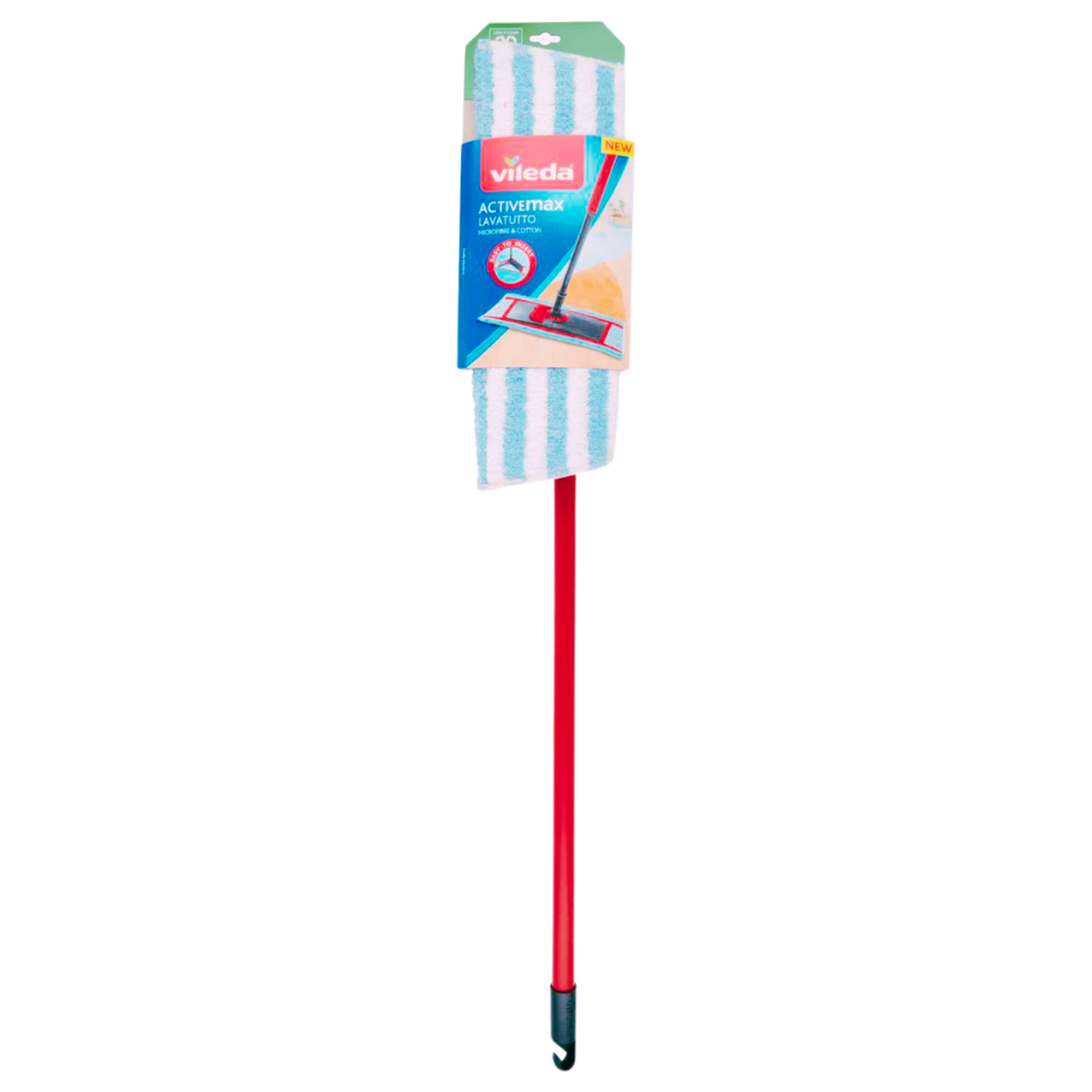 Vileda ACTIVEMAX LAVATUTTO Sistema Lavapavimenti, Con Panno In Cotone e Microfibra, Multiuso. Manico Telescopico Rosso/Nero 150x2cm