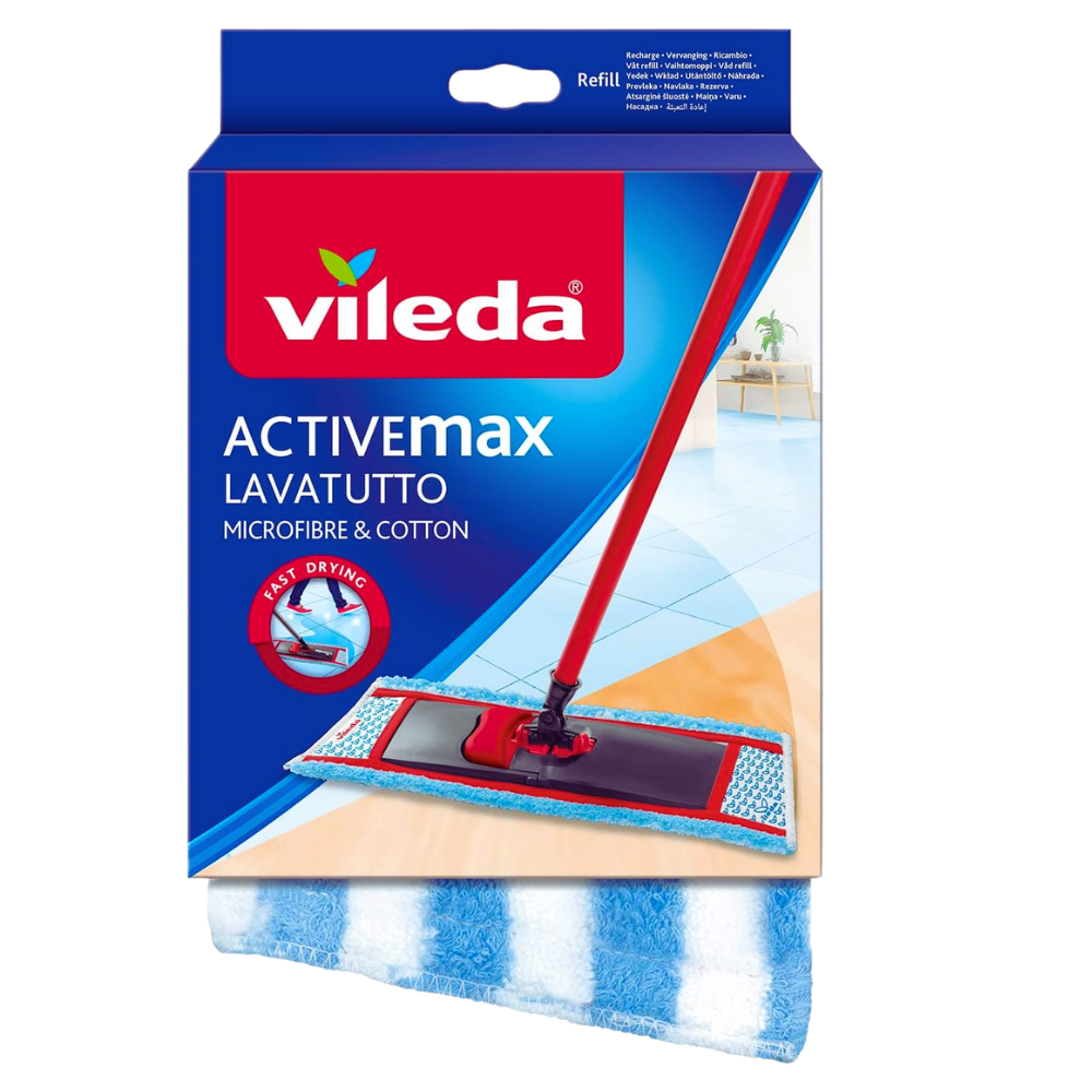 Vileda Panno ACTIVE MAX LAVATUTTO Microfibre & Cotton, Ricambio per LavaTutto Vileda Sistema Lavapavimenti, Massima Assorbenza e Pulizia