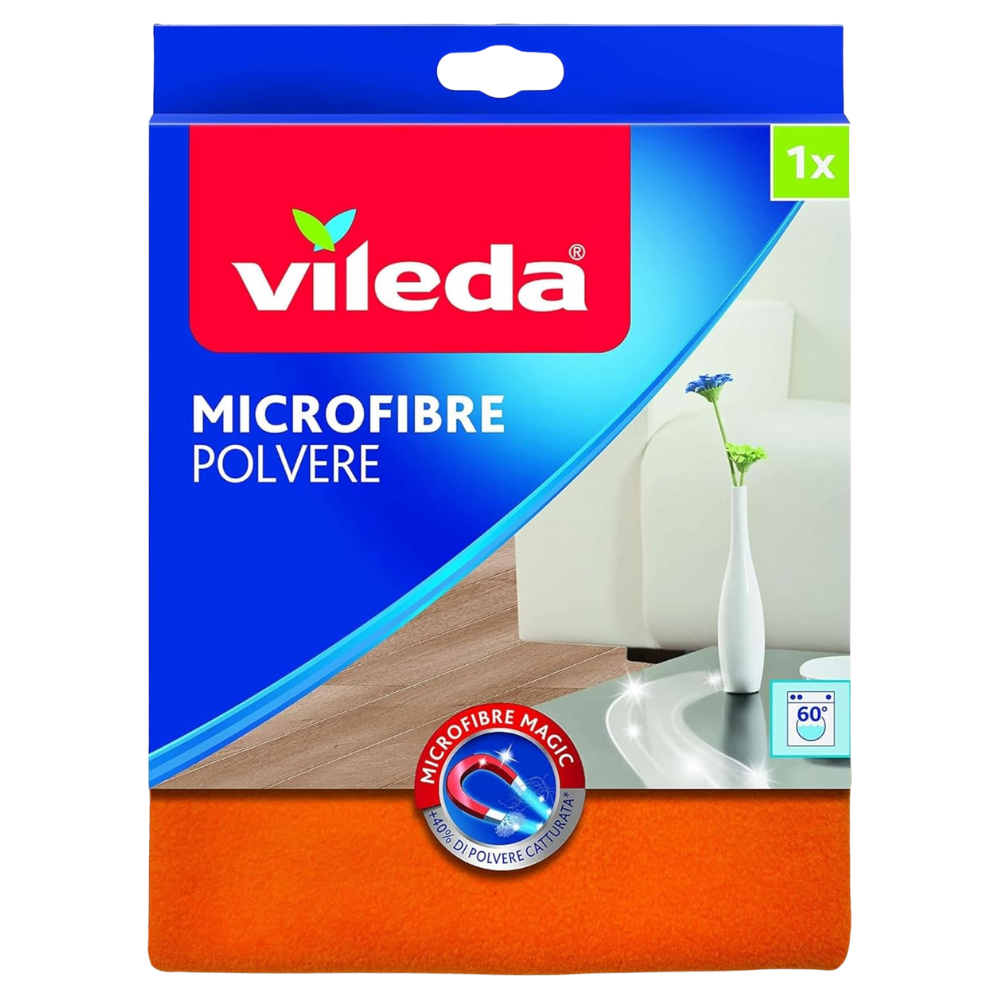 Vileda MICROFIBRE POLVERE, Panno Ad Azione Elettrostatica. Lavabile in Lavatrice, Morbido, Delicato, Ideale Per Tutti i Tipi Di Superfici. Formato 40x30cm