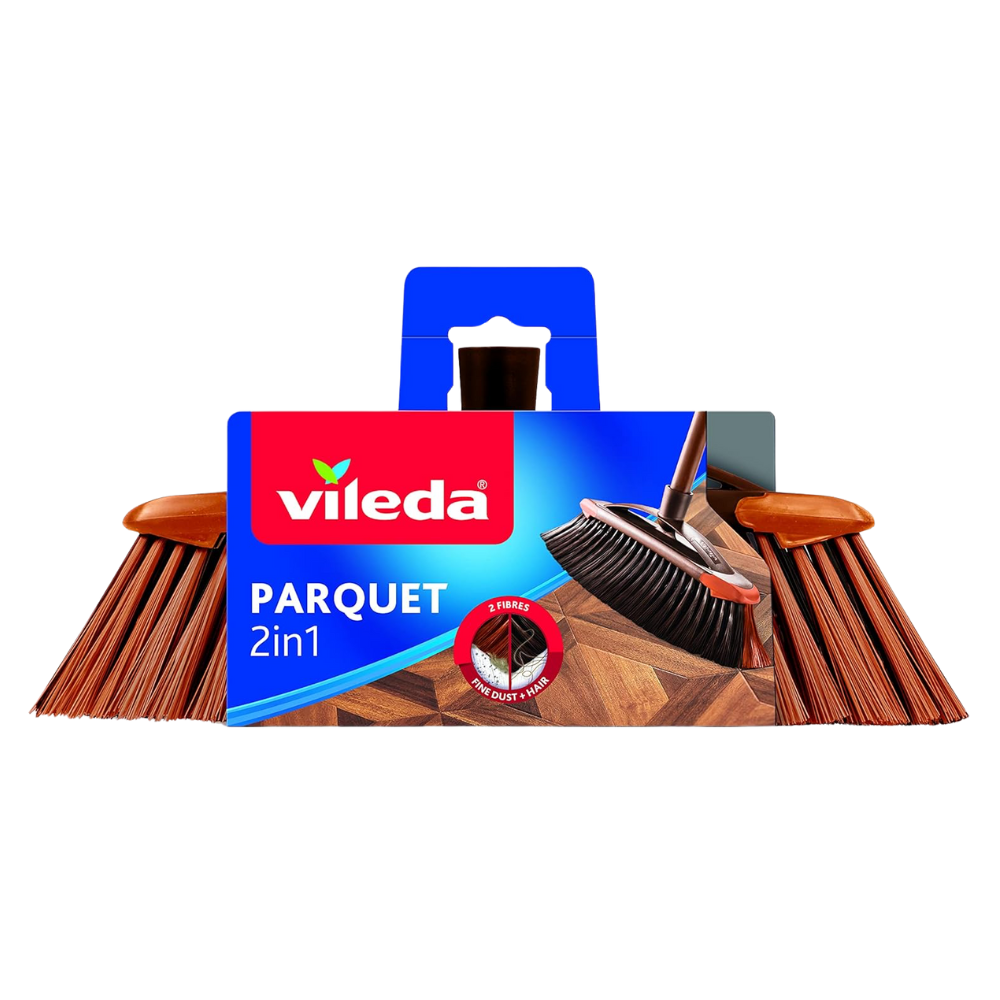 Vileda Scopa 2In1 PARQUET, Scopa Per Interni, Con Due Tipi Di Fibre, Per Polveri, Per Capelli. Fibre In Pet Riciclato