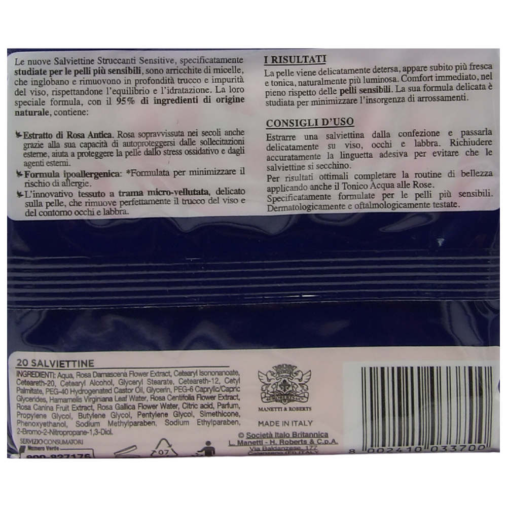 Salviettine Micellari Struccanti Viso & Occhi SENSITIVE, Ottimi per Pelli Sensibili, Anti Arrossamento (Confezione Da 20 Salviette)