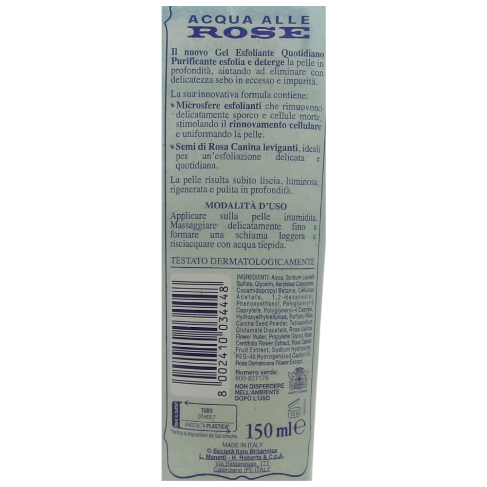 Acqua alle Rose Gel Esfoliante Quotidiano Purificante, Scrub Viso Delicato Con Ingredienti Naturali, Deterge, Esfolia E Purifica, Per Una Pelle Liscia E Luminosa, 150 ml
