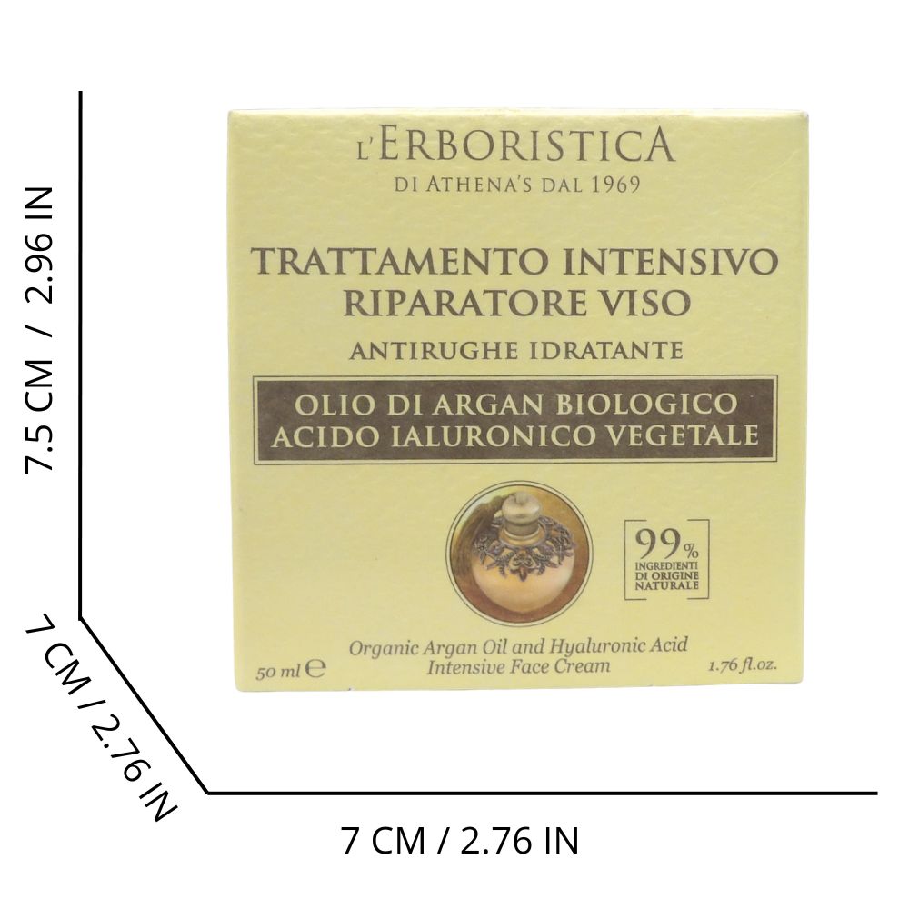 L'ERBORISTICA Athena's - Crema Viso Antirughe - Acido Ialuronico Viso con Olio di Argan, Burro di Karité, Olio di Jojoba e Ginko Biloba - Crema Idratante Viso per Pelle Mista - 50 ml