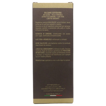 L'Erboristica Athena's - Dopobarba Uomo Lenitivo e Idratante - Balsamo Dopobarba Senza Alcool per Pelle Sensibile - con Estratto di Ginseng e Aloe Vera - 100 ml