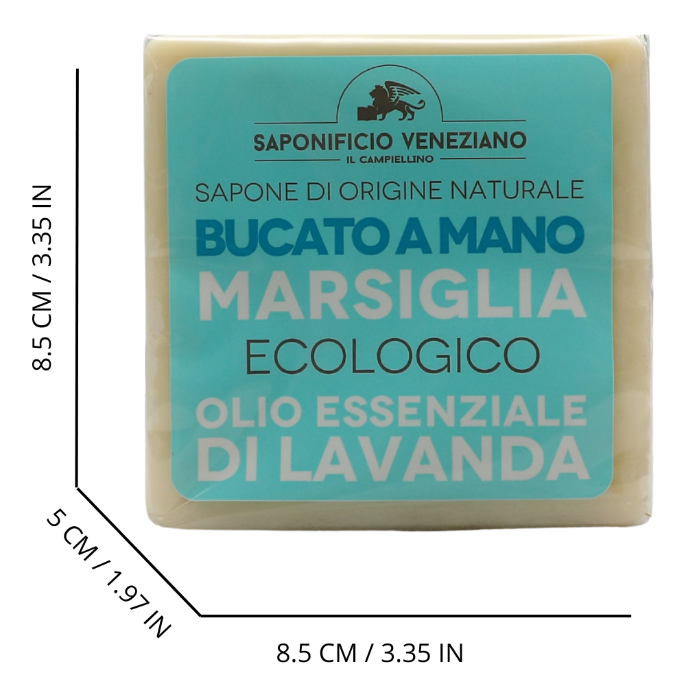 SAPONIFICIO VENEZIANO Sapone Solido Bucato a Mano MARSIGLIA Ecologico Con OLIO ESSENZIALE DI LAVANDA. Ideale Per Pretrattare, Rimuovere Le Macchie Rispettando Colori e Tessuti 300g