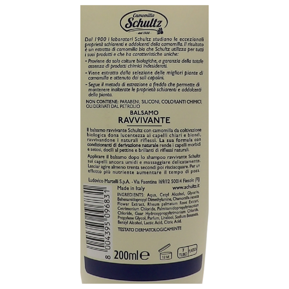 SCHULTZ Balsamo Ravvivante, 100% Camomilla Bio per Capelli Chiari, Dona Lucentezza, 200ml