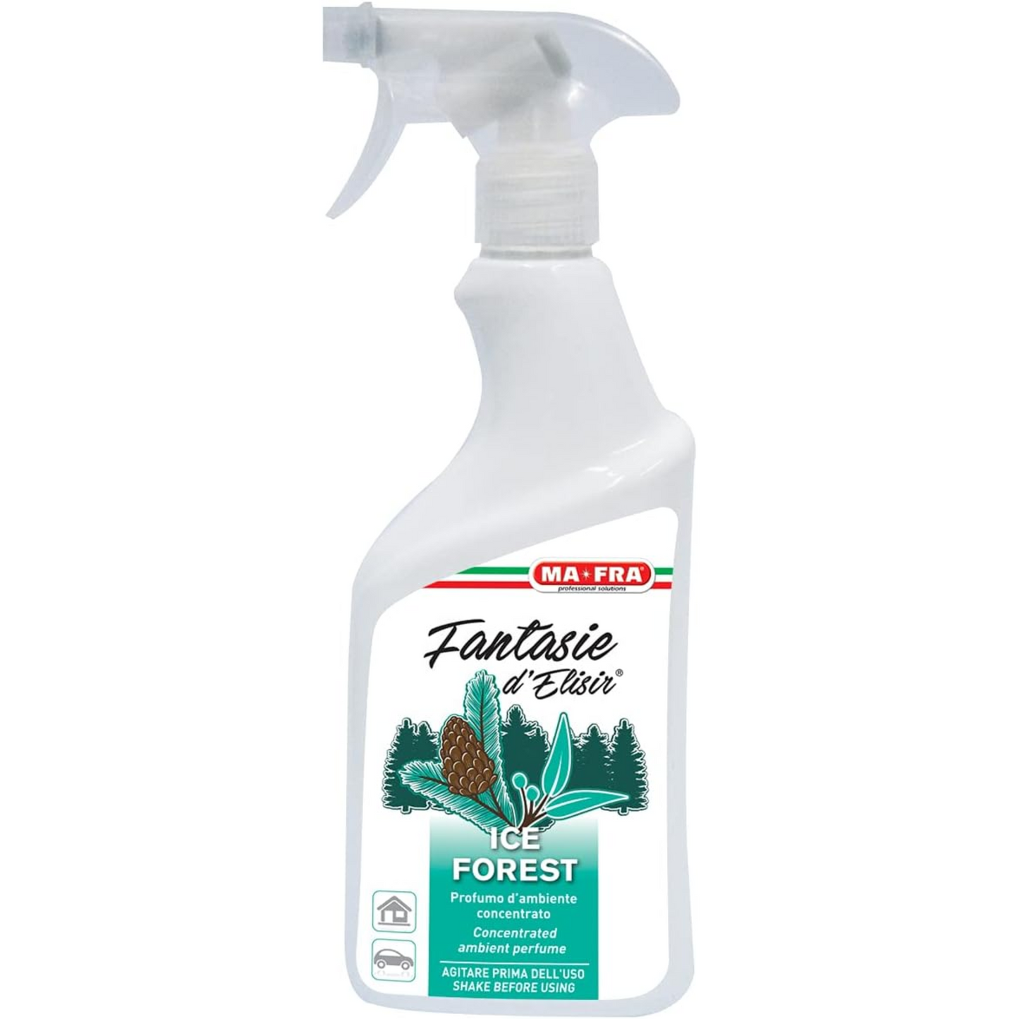 Ma-Fra, Fantasie d'Elisir Ice Forest, Profumatore per Auto e Ambienti, A Base di Olio Essenziale, Fragranza di Pino, Con Note di Eucalipto e Lavanda, 500ml