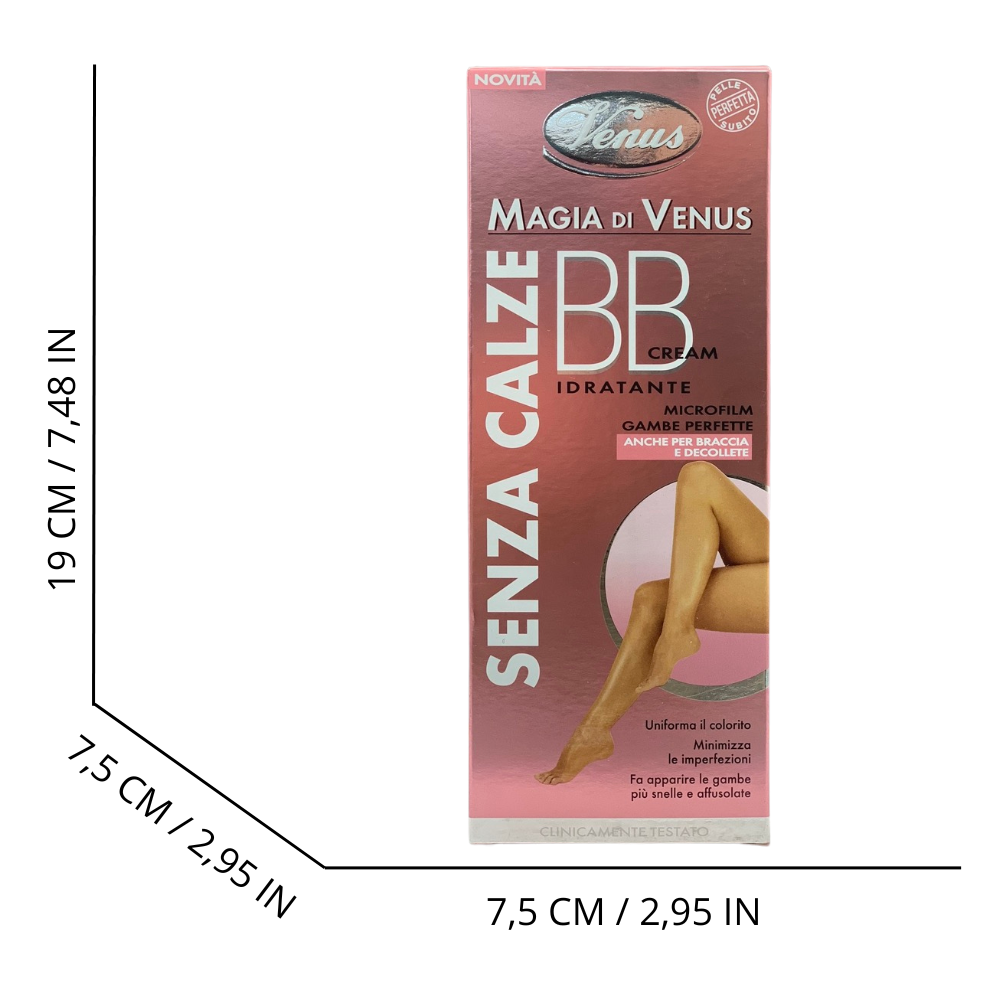 VENUS BB Cream Idratante, Senza Calze, Uniforma il Colorito, Minimizza le Imperfezioni, Fa Apparire le Gambe più Snelle e Affusolate, Anche per Braccia e Decollete 150ml
