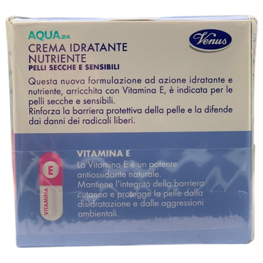 VENUS Crema Idratante Viso AQUA24 NUTRIENTE, Per Pelli Secche e Sensibili. Con Peptidi e Vitamina E. Rinforza La Barriera Cutanea, Nutre e Ripara. Una Sinergia Giorno e Notte 50ml