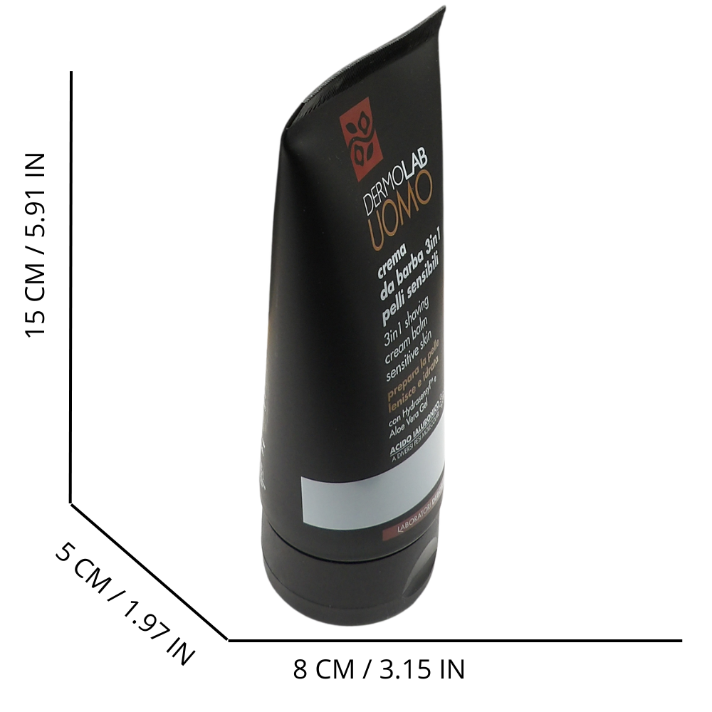 DERMOLAB UOMO Crema da Barba ad Azione 3 in 1, per Pelli Sensibili, Effetto Idratante e Lenitivo, Facilita lo Scorrimento del Rasoio, Dermatologicamente Testato, 150 ml