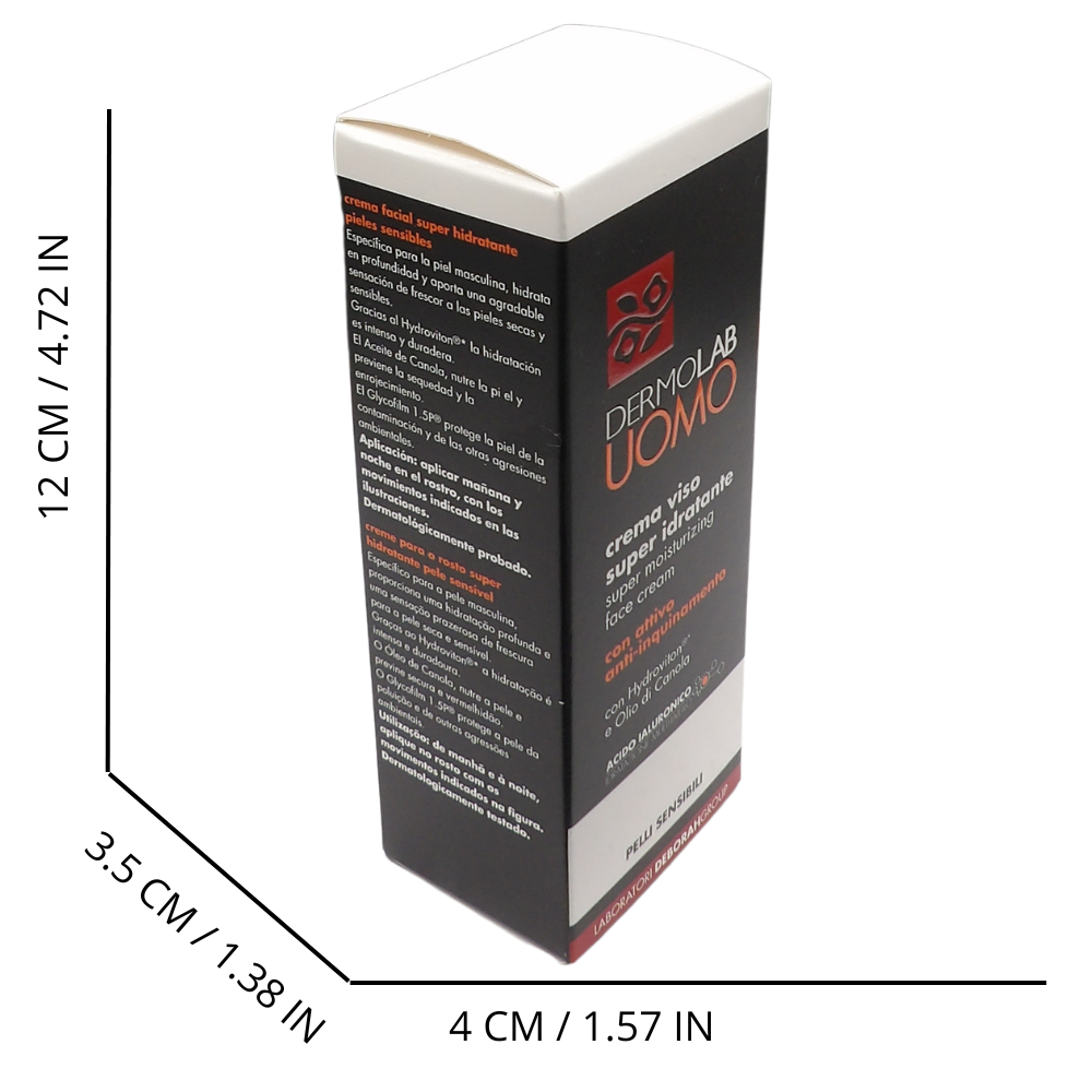 DERMOLAB UOMO Crema Viso Super Idratante, per Pelli Sensibili, con Acido Ialuronico e Olio di Canola, Effetto Protettivo, Previene Secchezza e Irritazioni, Dermatologicamente Testato, 50 ml