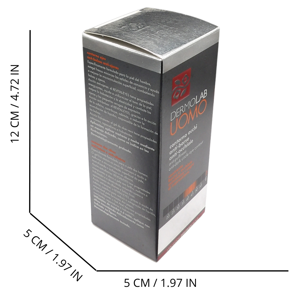 DERMOLAB UOMO Crema Contorno Occhi Anti-Borse e Occhiaie, per Tutti i Tipi di Pelle, con Acido Ialuronico e Aloe Vera, Effetto Idratante, Leviga le Piccole Rughe, Dermatologicamente Testato, 15 ml