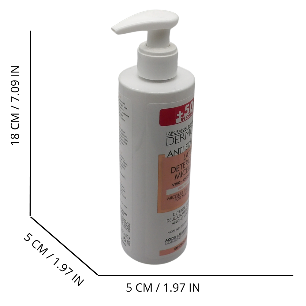 DERMOLAB Latte Detergente Viso Micellare Antiage Plus, per Pelli Mature, con Pool di Acido Ialuronico, Deterge in Profondità e Minimizza le Rughe, Dermatologicamente Testato, 200 ml