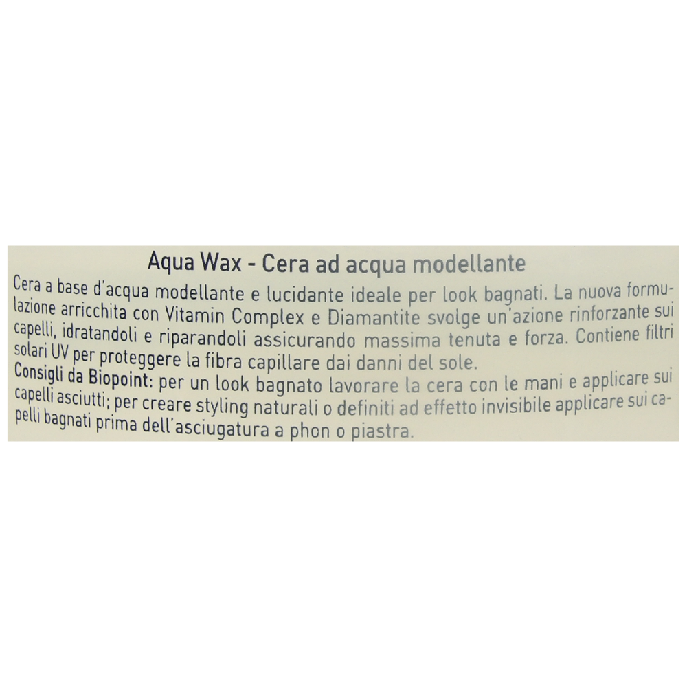 Biopoint Styling - Aqua Wax, Cera Modellante e Lucidante a Base d’Acqua, Fissaggio Forte, Azione Idratante e Fortificante, Ideale per Look Bagnati, 100 ml
