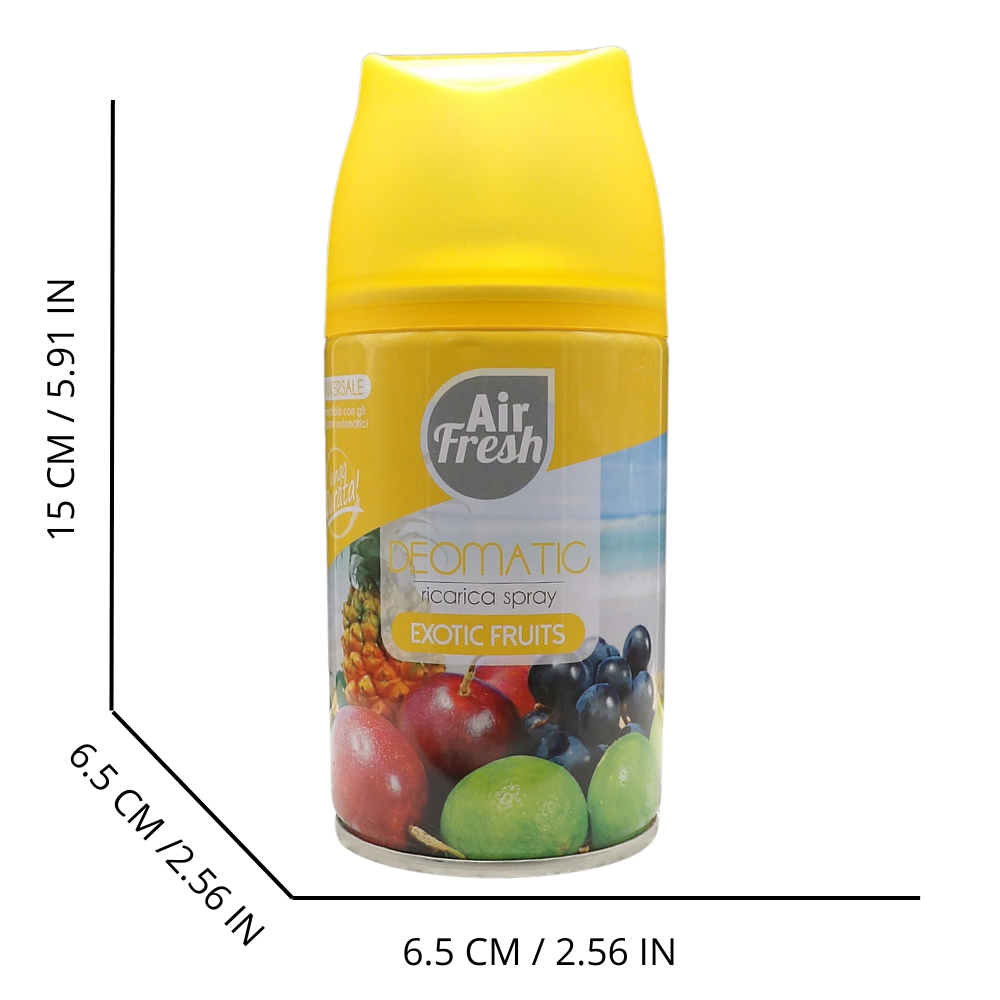 AIR FRESH Ricarica Spray Compatibile con gli Erogatori Automatici, Ideato per Donare ai Tuoi Ambienti un Piacevole Profumo, 250ml, Disponibile in Diverse Fragranze (Exotics Fruits)