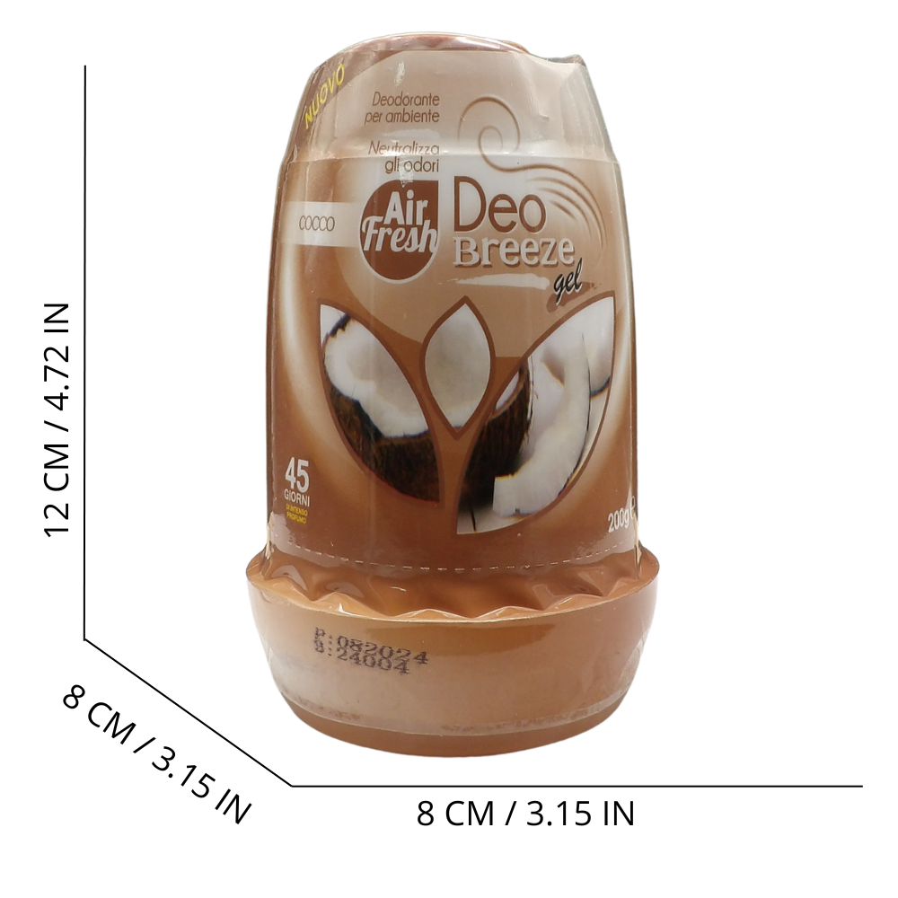 AIR FRESH Deodorante Per Ambiente DEO BREEZE Gel, Neutralizza Gli Odori. Disponibile In Diverse Varietà Di Fragranze, 45 Giorni Di Intenso Profumo 200g (COCCO)