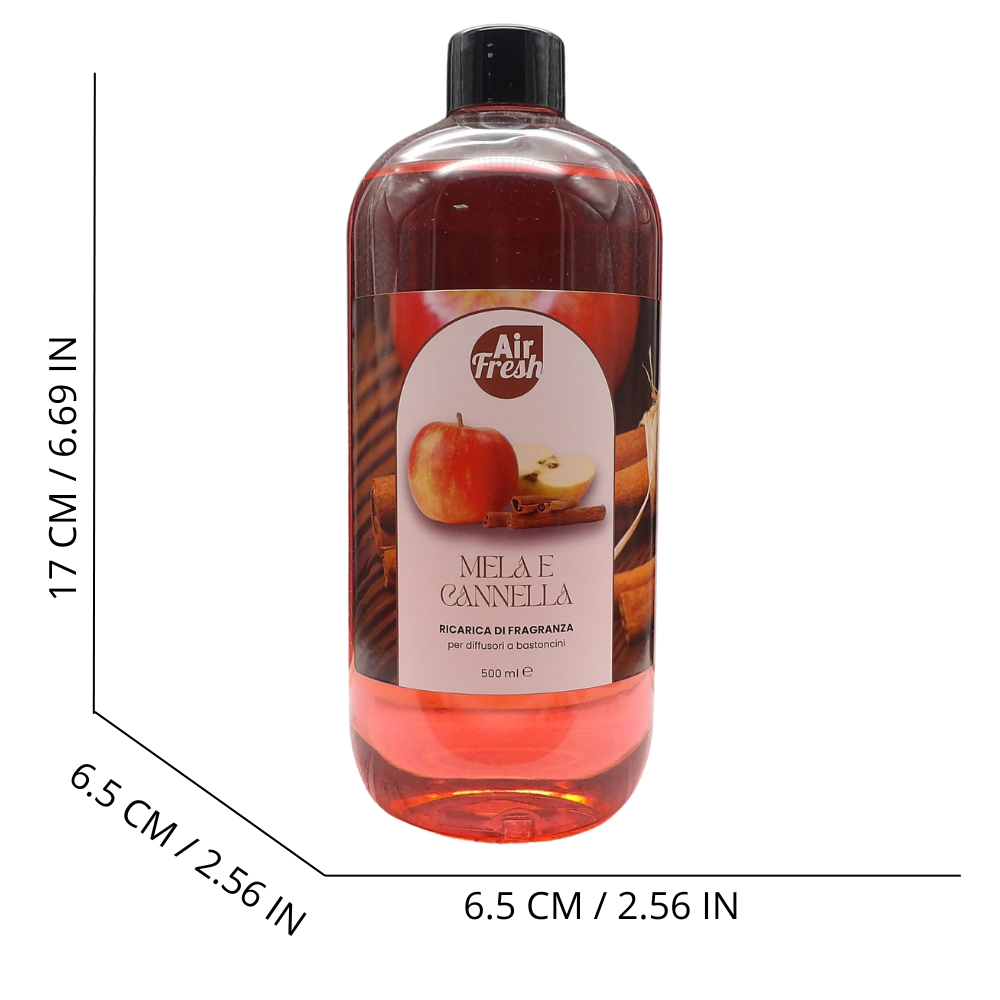 AIR FRESH Ricarica Per Diffusore a Bastoncini, Disponibile In Diverse Fragranze Corpose Ed Avvolgenti. Ideale Per Profumare Tutti Gli Ambienti 500ml (MELA E CANNELLA)