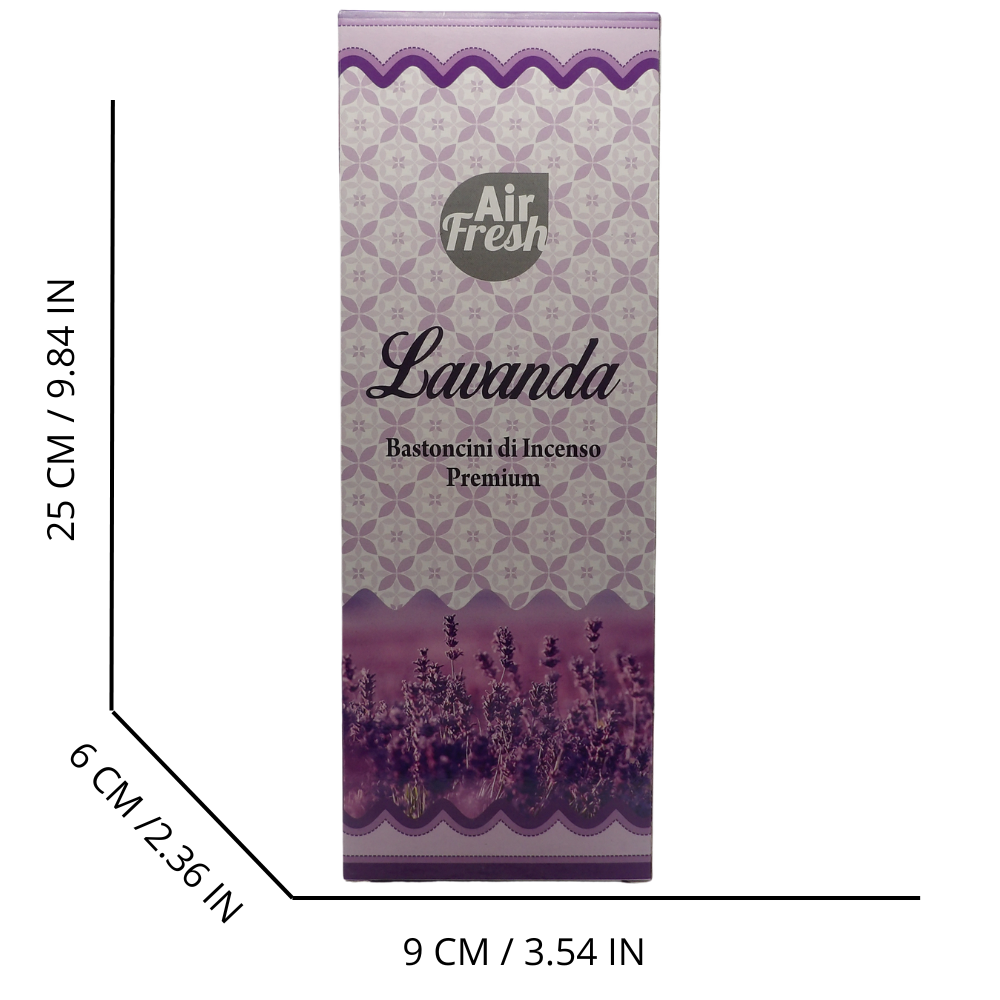 AIR FRESH Incenso Aromatico, Ottenuto Da Miscele Di Erbe, Cortecce, Fiori Ed Essenza Profumate. Ottimo Per Profumare Ambienti. Confezione Da 6 Astucci Da 20 Stick Ognuno (LAVANDA)