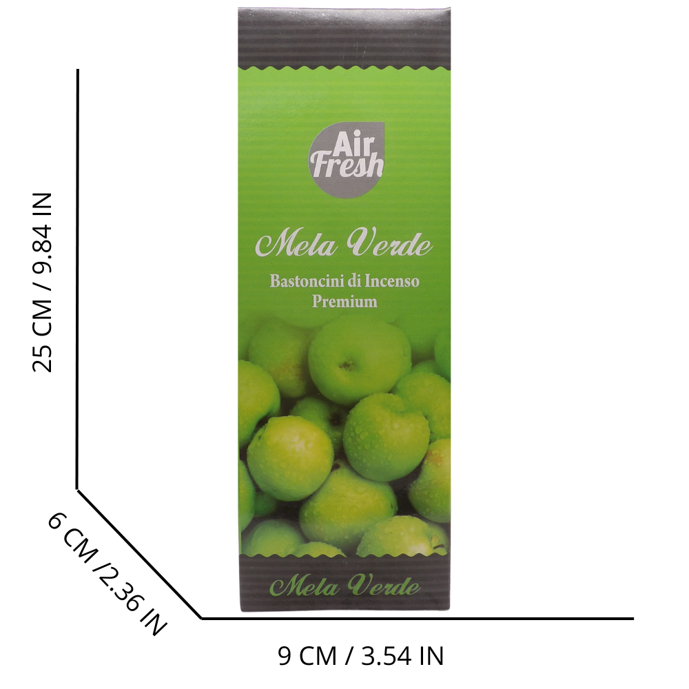 AIR FRESH Incenso Aromatico, Ottenuto Da Miscele Di Erbe, Cortecce, Fiori Ed Essenza Profumate. Ottimo Per Profumare Ambienti. Confezione Da 6 Astucci Da 20 Stick Ognuno (MELA VERDE)