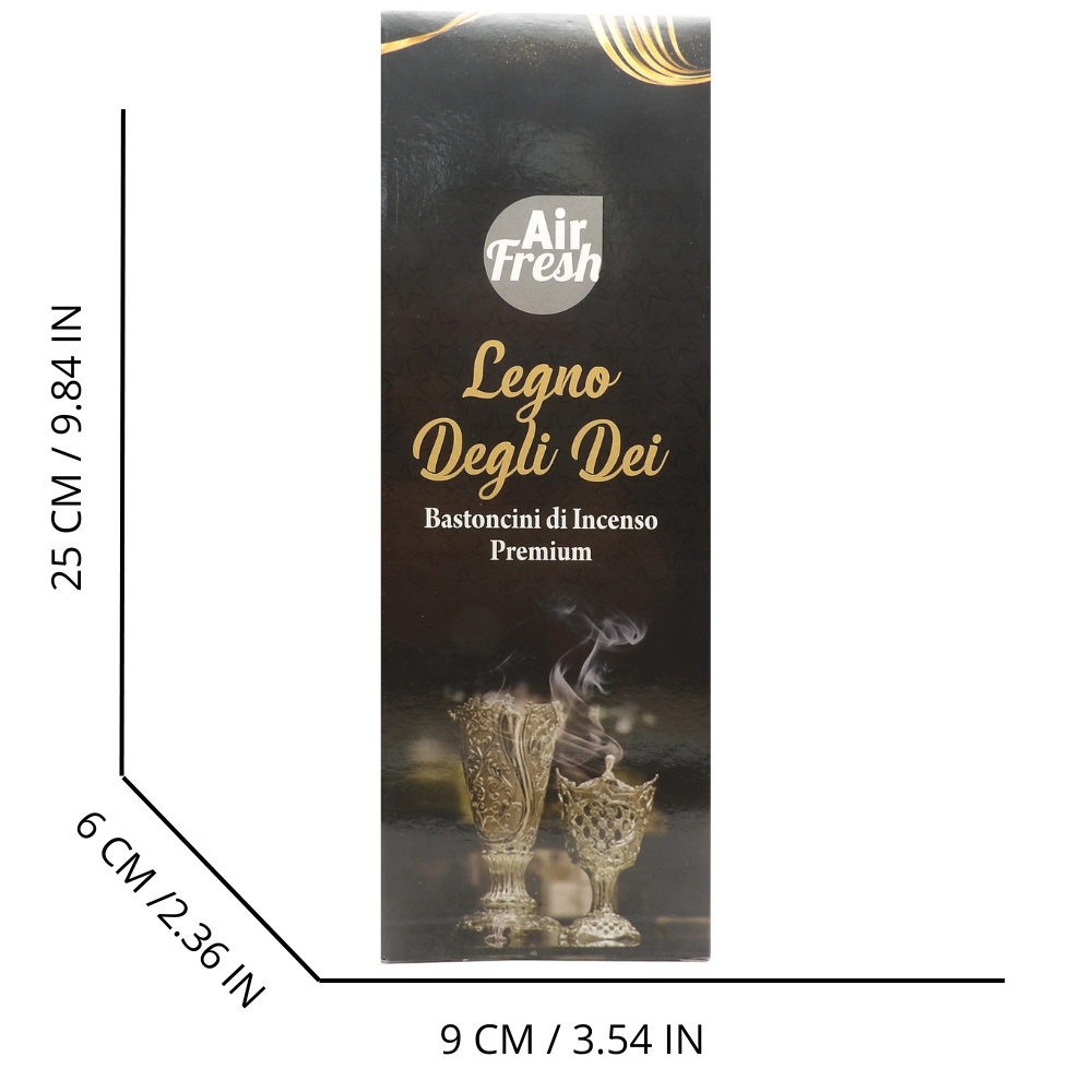 AIR FRESH Incenso Aromatico, Ottenuto Da Miscele Di Erbe, Cortecce, Fiori Ed Essenza Profumate. Ottimo Per Profumare Ambienti. Confezione Da 6 Astucci Da 20 Stick Ognuno (LEGNO DEGLI DEI)