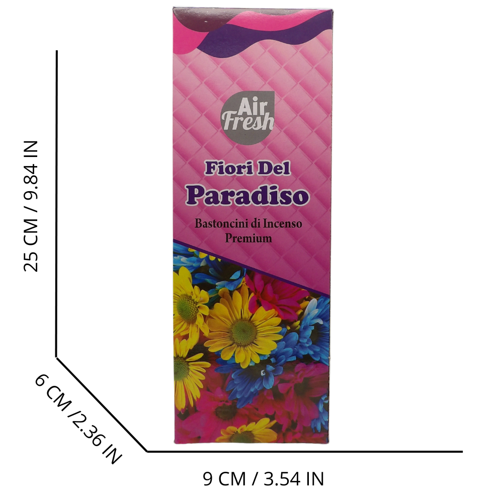 AIR FRESH Incenso Aromatico, Ottenuto Da Miscele Di Erbe, Cortecce, Fiori Ed Essenza Profumate. Ottimo Per Profumare Ambienti. Confezione Da 6 Astucci Da 20 Stick Ognuno (FIORI DEL PARADISO)