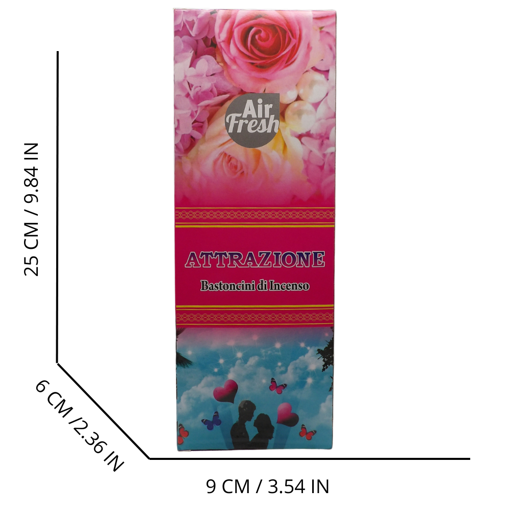 AIR FRESH Incenso Aromatico, Ottenuto Da Miscele Di Erbe, Cortecce, Fiori Ed Essenza Profumate. Ottimo Per Profumare Ambienti. Confezione Da 6 Astucci Da 20 Stick Ognuno (ATTRAZIONE)