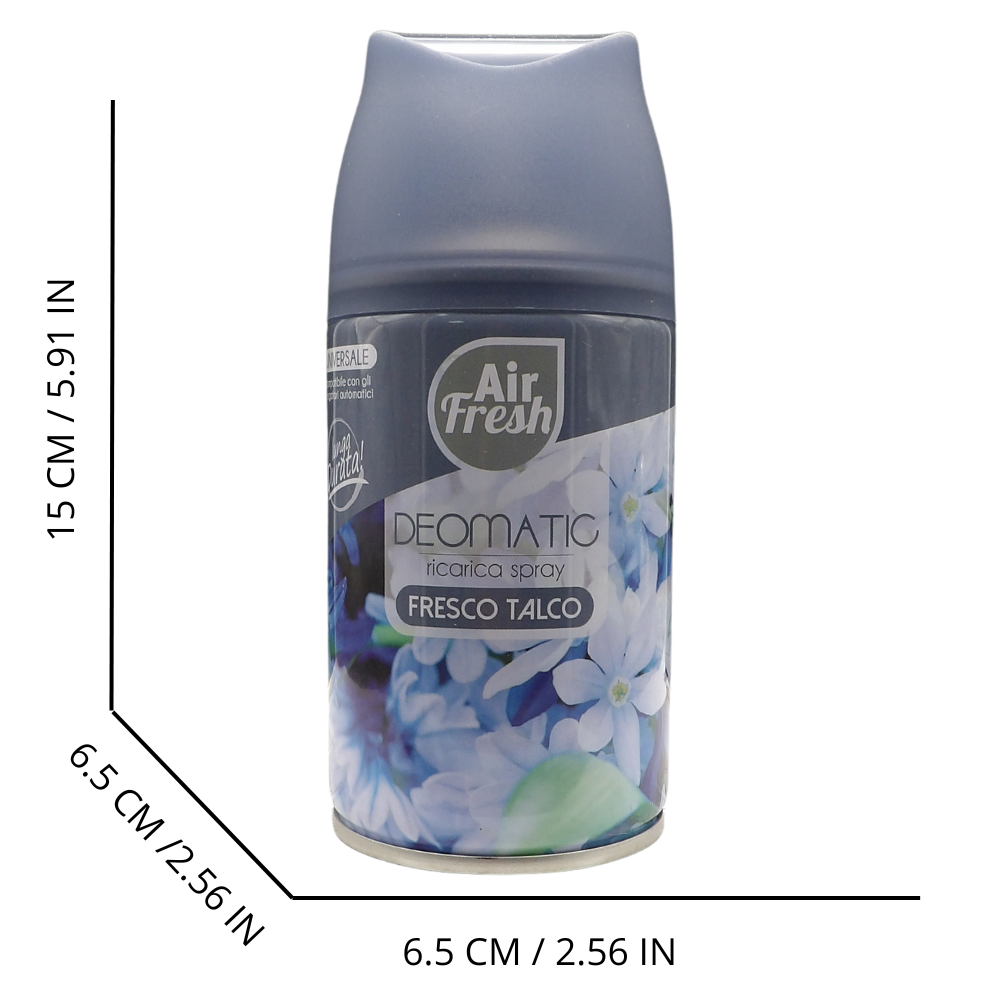 AIR FRESH Ricarica Spray Compatibile con gli Erogatori Automatici, Ideato per Donare ai Tuoi Ambienti un Piacevole Profumo, 250ml, Disponibile in Diverse Fragranze (Fresco Talco)