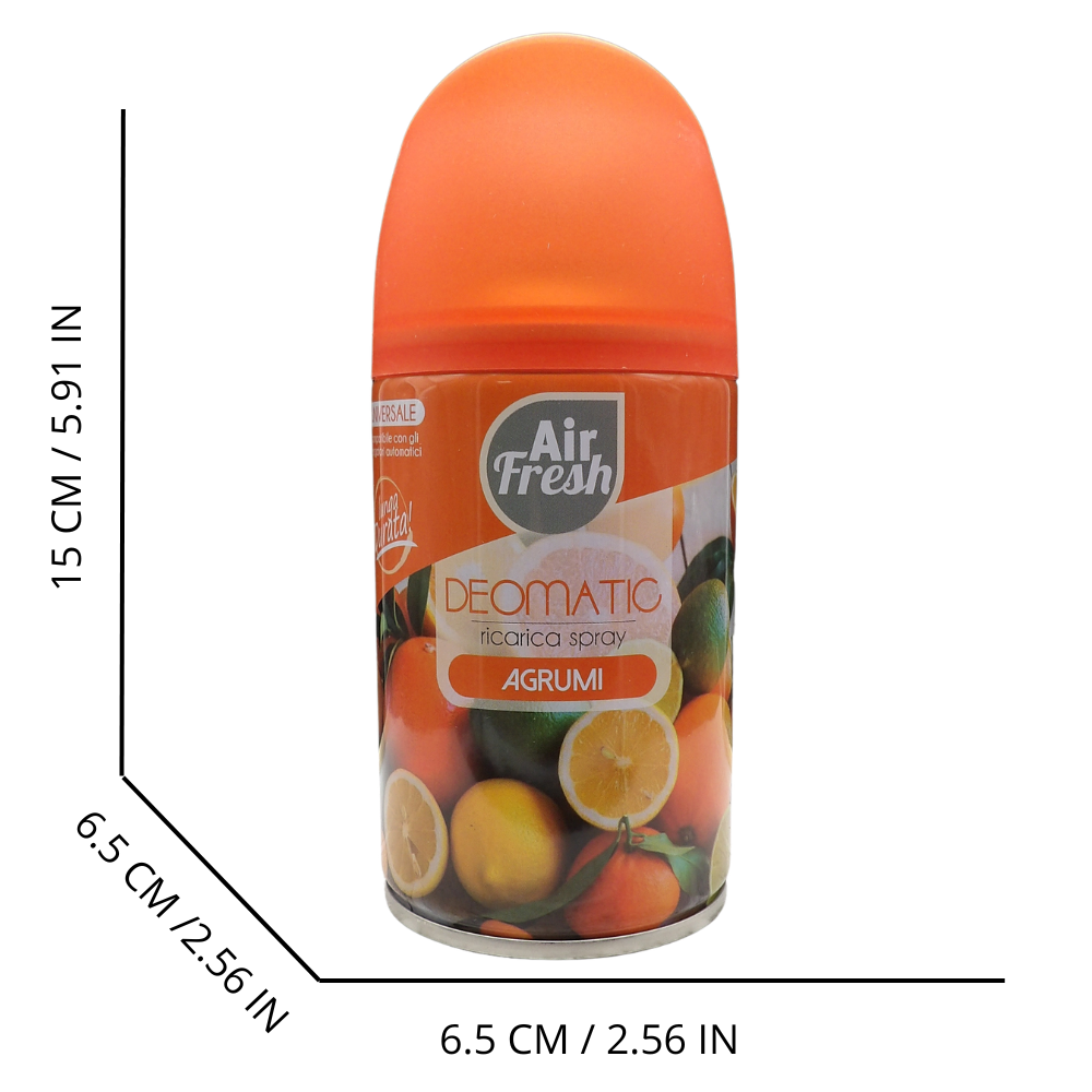 AIR FRESH Ricarica Spray Compatibile con gli Erogatori Automatici, Ideato per Donare ai Tuoi Ambienti un Piacevole Profumo, 250ml, Disponibile in Diverse Fragranze (Agrumi)