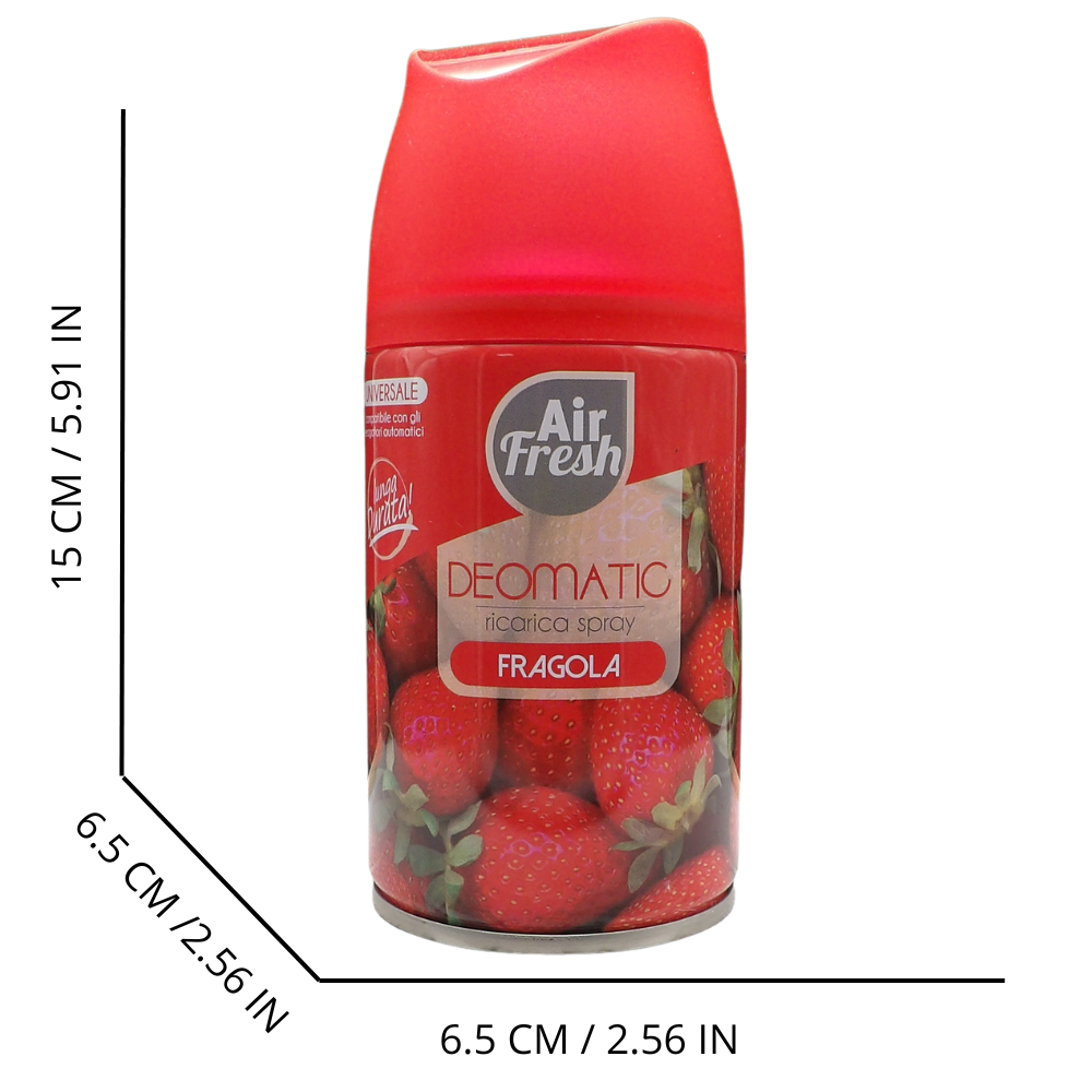 AIR FRESH Ricarica Spray Compatibile con gli Erogatori Automatici, Ideato per Donare ai Tuoi Ambienti un Piacevole Profumo, 250ml, Disponibile in Diverse Fragranze (Fragola)